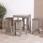 5PCS STEELY BAR SET RATTAN WGLASS TABLE