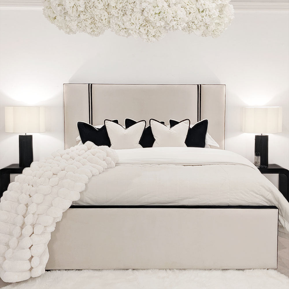 Alvi Cookie Velvet Luxury Bed with Contrast Black Borders