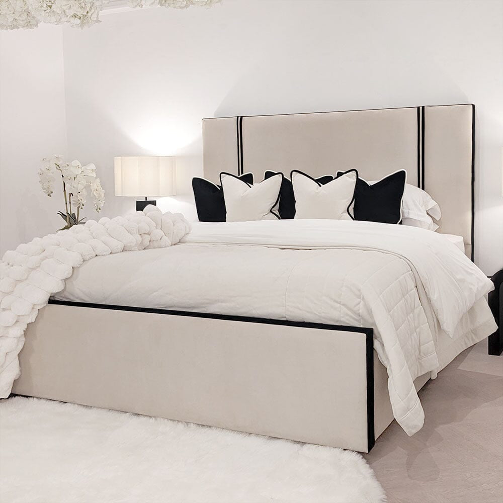 Alvi Cookie Velvet Luxury Bed with Contrast Black Borders