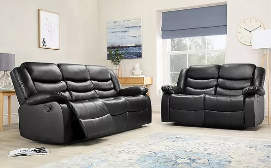 Parma Aiyr Leather Reclining Sofa - Black