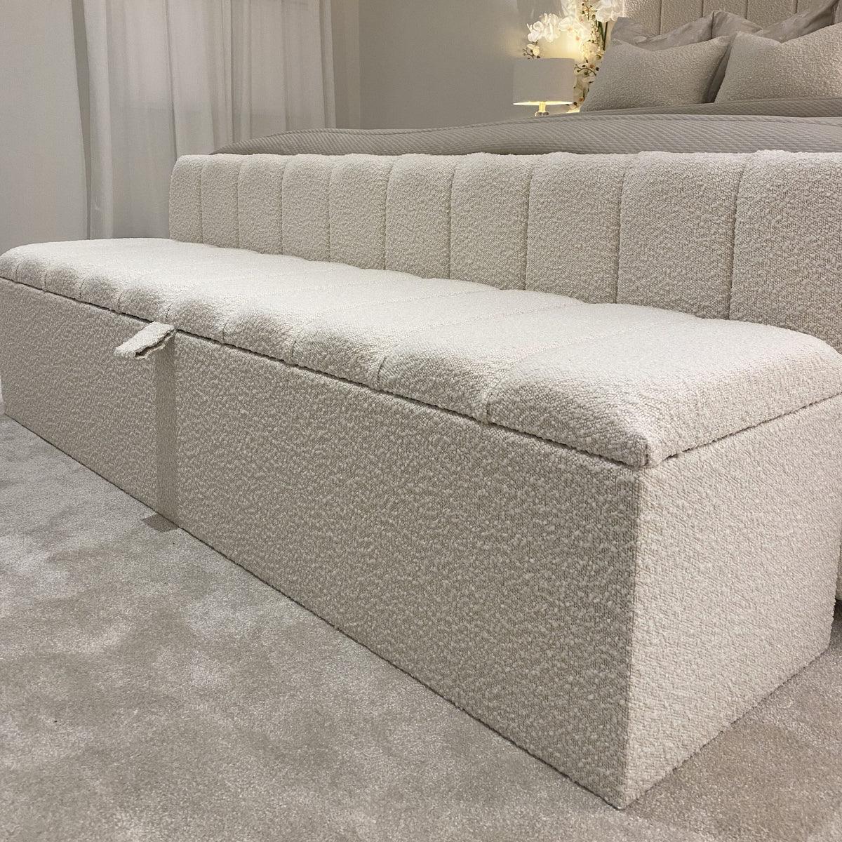 Nori Cream Boucle Panelled Ottoman Box - Couchek